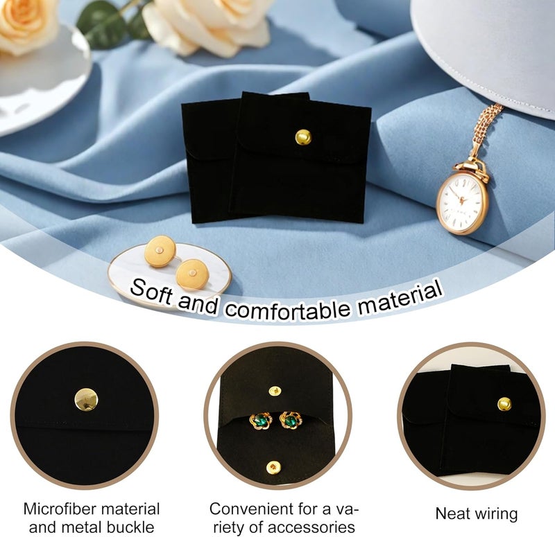 Handmade 40pcs Black Microfiber Jewelry Pouch Button Bag 8 x 8cm, Jewelry Packaging Bag Luxury Small Favor Bags Jewelry Gift Bags for Earrings Necklaces Bracelet Ring - Image 3